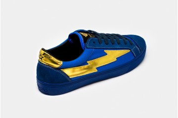 Casual Sneakers Thunderbolt Blue Gold Back Perspective