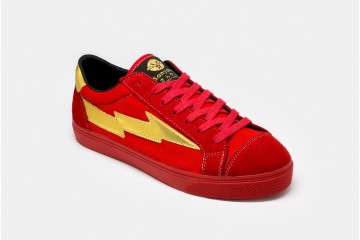 Casual Sneakers Thunderbolt Red Gold Front Perspective